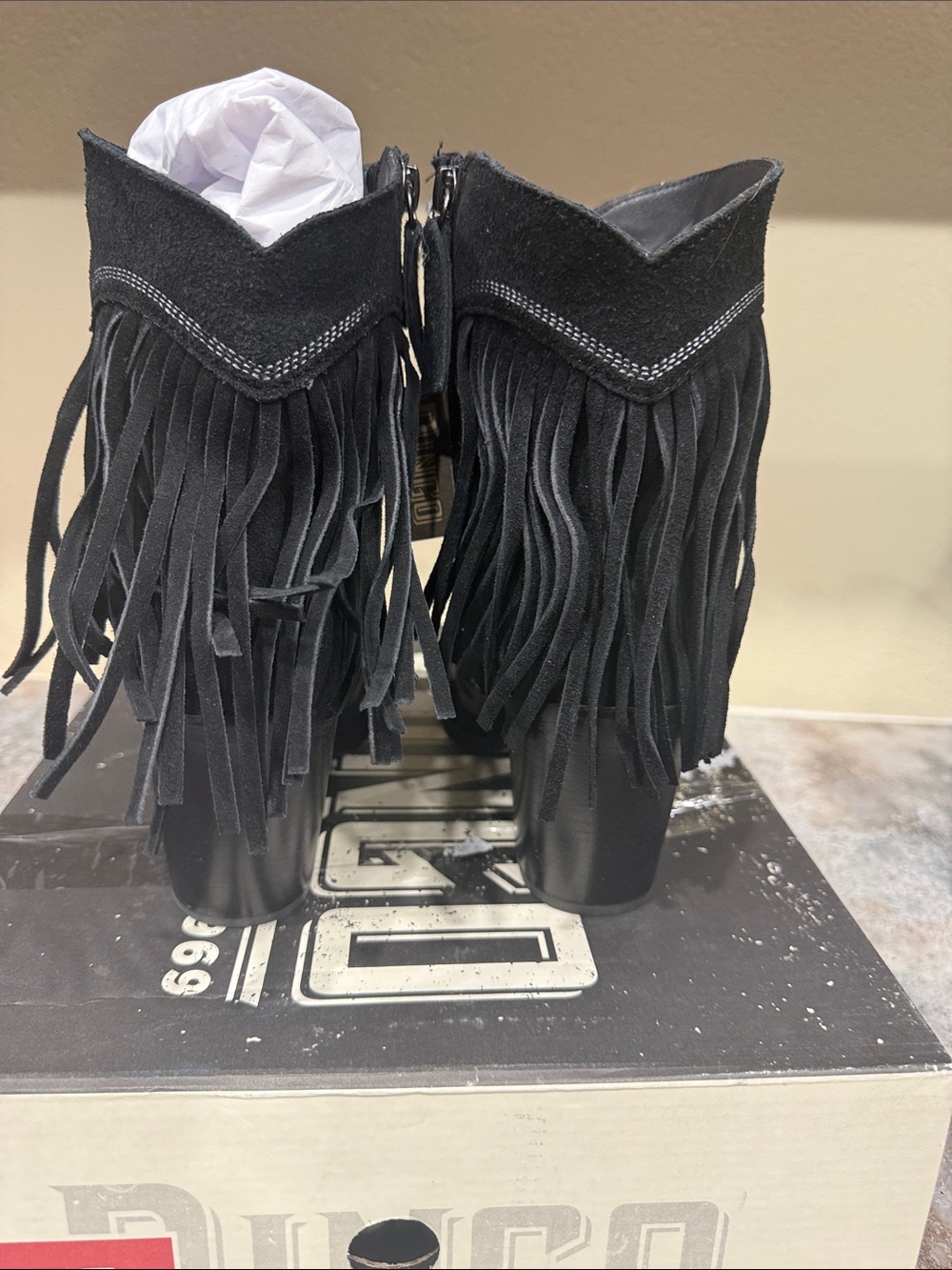 dingo Black Suede Western Heeled Boots with White Stitching - Picture 3 of 6